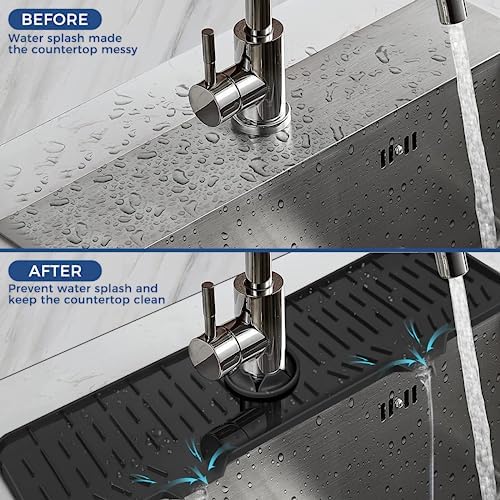 24" Splash Guard Plus Size Silicone Sink Faucet Drying Mat Handle Drip Catcher Tray Dish Sponge Holder Kitchen Accessories Protector Home Organization Gadgets Organizer