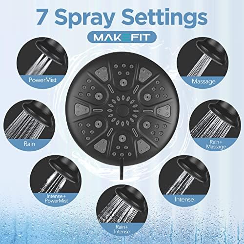 Filtered Shower Head Matte Black- High Pressure Shower Head with filter for Hard Water - Rain Shower Head Water Softener - Luxury 7 Settings Adjustable Water Filter Showerhead (Matte Black)