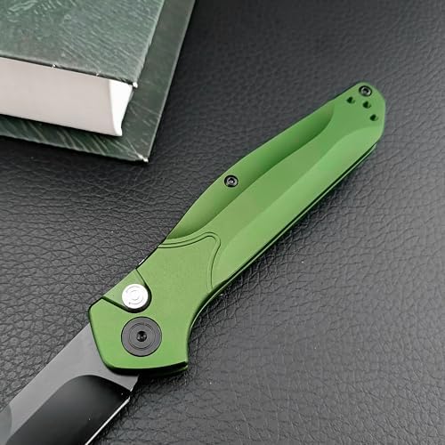 HUAAO 7.7” Assisted Opening Push Button Pocket Knife, Folding Knife with Reversible Pocket Clip, 3.14” D2 Blade and Green Aluminum Alloy Handles, Outdoor Survival Knife EDC Hunting Tool