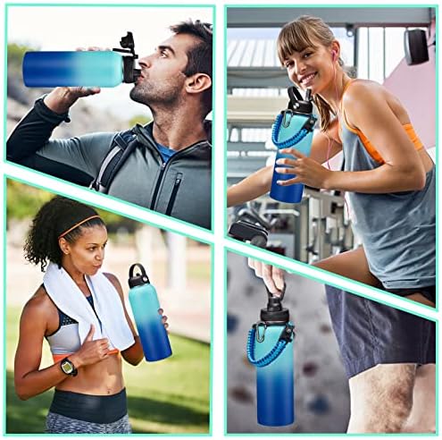 Stainless Steel Water Bottle 40oz - Insulated Water Bottle with Straw & Spout Lids, Survival Paracord, Strap Sleeve, Protective Cup Mat, Wide Mouth Thermo Jug Flask for Sports Gym or Office