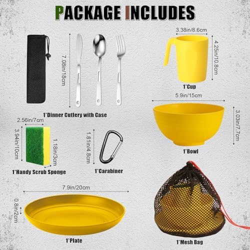 Scout Camping Mess Kit for 1 Person Boy Scout Dishes Set Girl Scout Mess Kit with Mesh Bag Reusable Light Weight Eating Utensils Plastic Camping Cutlery Set for Travel Camp
