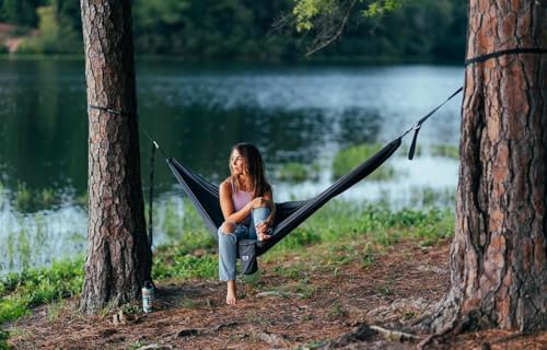 ENO TravelNest Hammock & Straps Combo - Portable Hiking and Camping Hammock with Straps Included - Travel Hammock for Camping, Hiking, Backpacking, a Festival, or The Beach - Charcoal