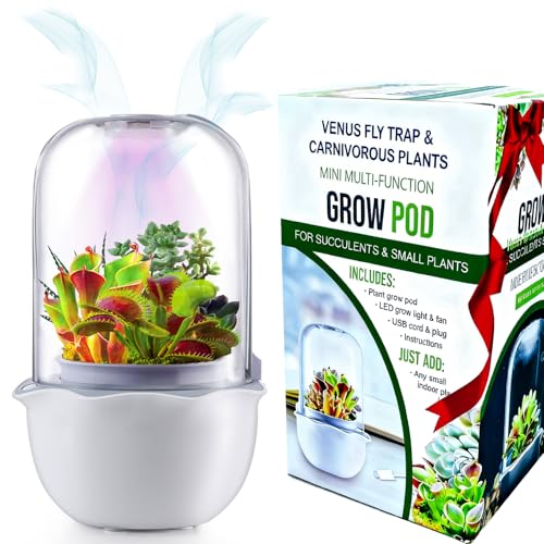 Smart Venus Fly Trap Terrarium Pot with Timer&Fan,Butterwort Plant Pot with Grow Light,Plant Terrarium Kit for Carnivorous Plants, Christmas Birthday Gifts for Women Garden Lover (No Plant)