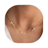 Elemtansy Custom Name Necklace with 1-3 Tiny Names - 18K Gold-Plated Family Necklace Personalized with Heart, Cross, Paw Print - Birthday Jewelry Gifts for Mom, Wife (2 Tiny Names + Symbol)