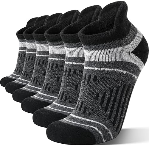 EBMORE 6 Pairs Merino Wool Ankle Hiking Running Socks Compression Support Thick Cushion No Show Socks for Men Women