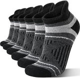EBMORE 6 Pairs Merino Wool Ankle Hiking Running Socks Compression Support Thick Cushion No Show Socks for Men Women