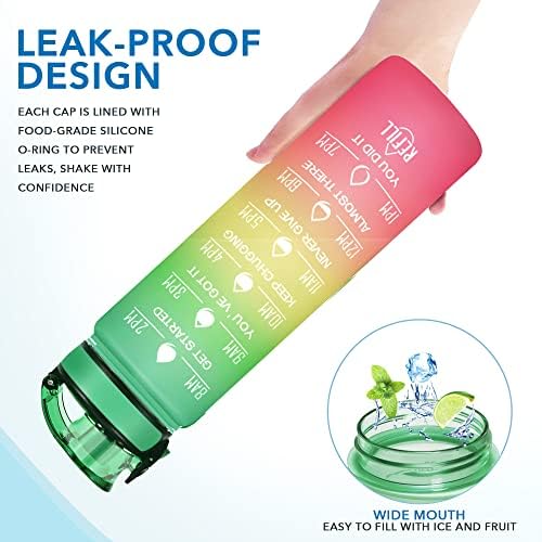 Enerbone Water Bottle, Leakproof BPA & Toxic Free, Motivational Water Bottle with Times to Drink and Straw, Fitness Sports Water Bottle with Strap for Office, Gym, Outdoor Sports