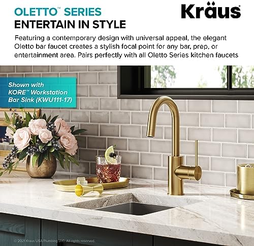 KRAUS Oletto Single Handle Kitchen Bar Faucet with QuickDock Top Mount Installation Assembly in Spot Free Antique Champagne Bronze, KPF-2600SFACB