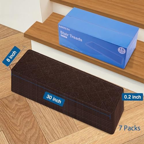 Stair Treads for Wooden Steps Indoor, 15 Pack 8" X 30" Non Slip Carpet Stair Treads with Reusable Adhesive for Kids Elders and Dogs, Surface Polyester TPR Backing Stair Rugs, Brown