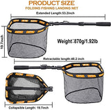 PLUSINNO Floating Fishing Net for Steelhead, Salmon, Fly, Kayak, Catfish, Bass, Trout Fishing, Rubber Coated Landing Net for Easy Catch & Release, Compact & Foldable for Easy Transportation & Storage