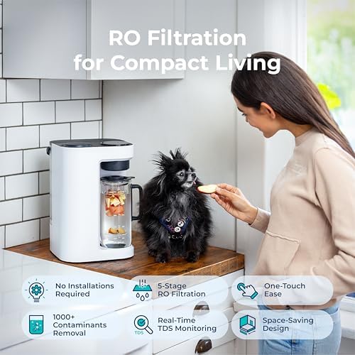 Bluevua RO100ROPOT-LITE Countertop Reverse Osmosis Water Filter System, 5 Stage Purification, 3:1 Pure to Drain, Portable Water Purifier (No Installation Required) (White)