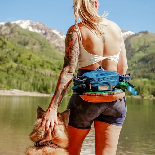 Wilderdog Mega Hip Pack with 3-Liter Capacity, Two Mesh Water Bottle Pockets, Interior Key Loops, Adjustable Straps, and Poop Bag Dispenser (Pacific Blue)