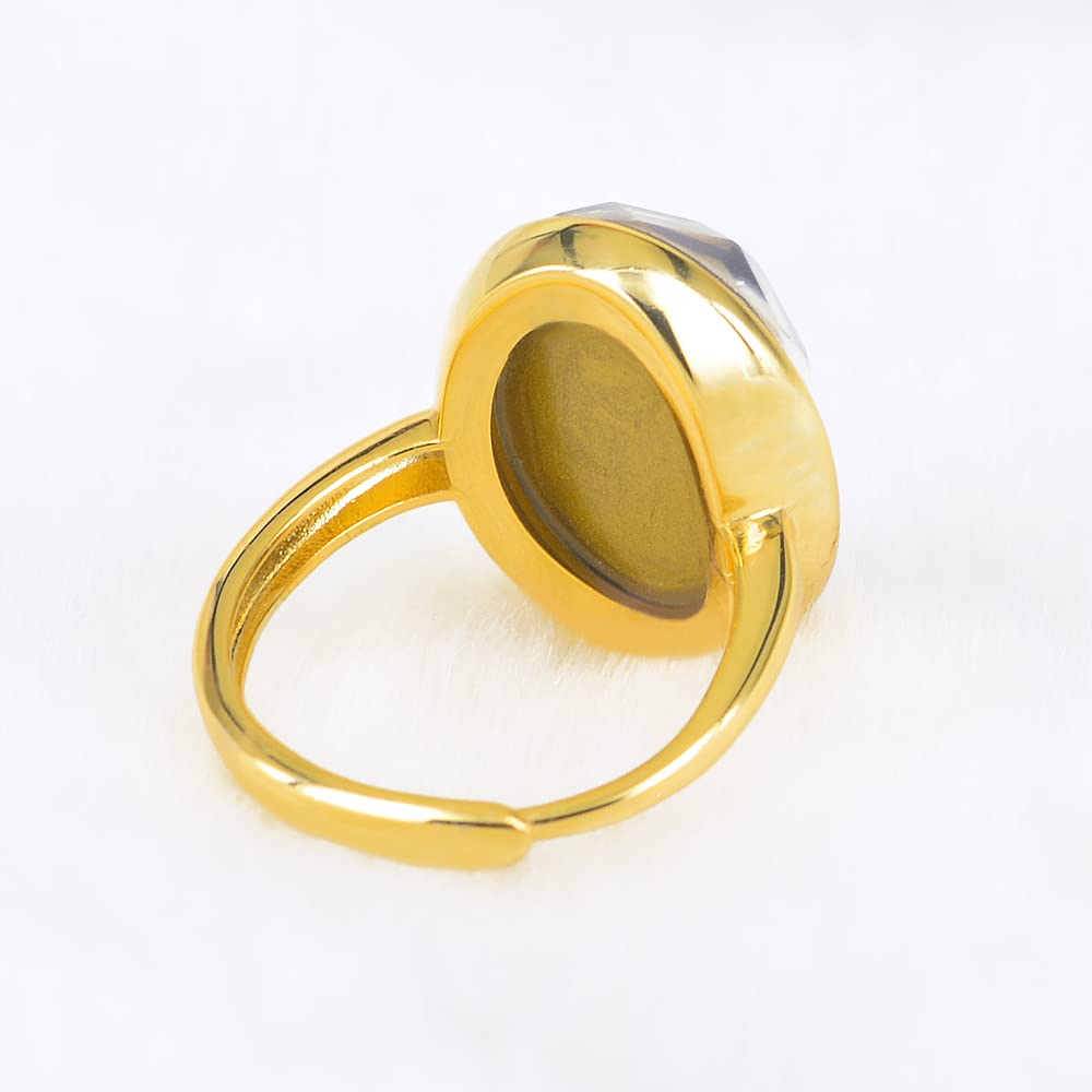 FUN JEWELS 18K Gold Plated Color Change Mood Ring for Women Adjustable