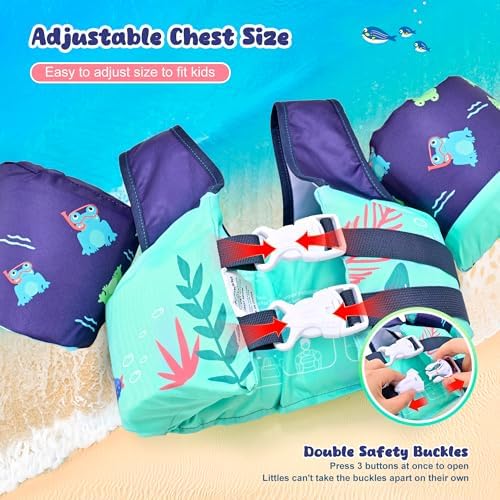 NEMONE Toddler Swim Vest for 22-70 lbs Kids Floaties Swim Jacket with Arm Water Wings for Girls Boys 2 3 4 5 6 7 Years Old Sea Beach Pool