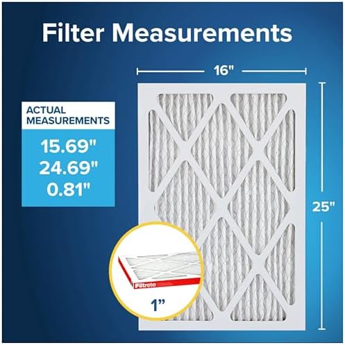 Filtrete 16x25x1 AC Furnace Air Filter, MERV 11, MPR 1000, Micro Allergen Defense, 3-Month Pleated 1-Inch Electrostatic Air Cleaning Filter, 2 Pack (Actual Size 15.719 x 24.72 x 0.84 in)