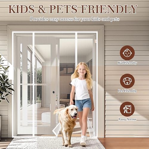 Yotache White Magnetic Screen Door Fit 70" x 79" Doors, Screen Size 72" x 80" Double Door Screen Mesh for Front, Patio Sliding Door