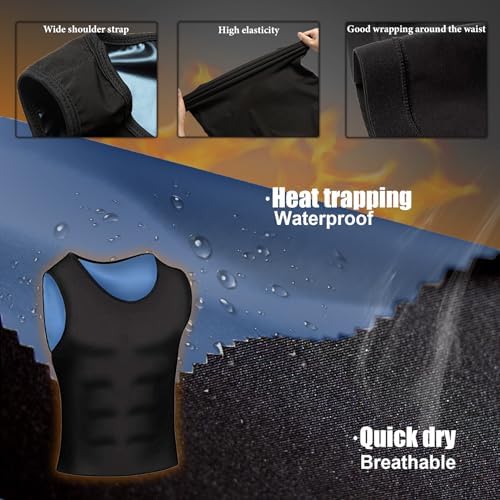 Sauna Vest for Men Waist Trainer,Sleeveless Sauna Suit for Men Weight Loss,Sauna Shirt for Men Compression Tank Top