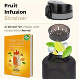 Hydracy Water Bottle with Time Marker -Large BPA Free Water Bottle & No Sweat Sleeve -Leak Proof Gym Bottle with Fruit Infuser Strainer & Times to Drink -Ideal for Fitness Sports & Outdoors