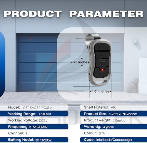 3-Pack Genie Garage Door Opener Remote Replacement, G3T-A/G3T-R/G3T-BX (1997-Current Models), Auto-Seek 315/390MHZ, 3-Year Warranty