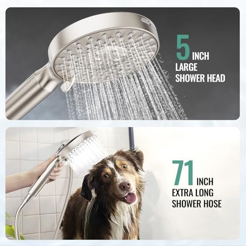 SR SUN RISE Filtered Shower Head with Handheld, High Pressure 9 Spray Mode Brushed Nickel Showerhead with Filters, detachable shower head,Water Softener Filters Beads for Hard Water - Remove Chlorine