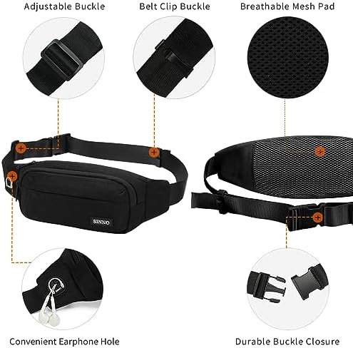 SINNO Large Crossbody Fanny Pack for Women Men Belt Bag With 4-Zipper Pockets for Travel Running Hiking Workout Dog Walking Outdoors Sport Fishing Waist Pack Bag Carrying All Phones