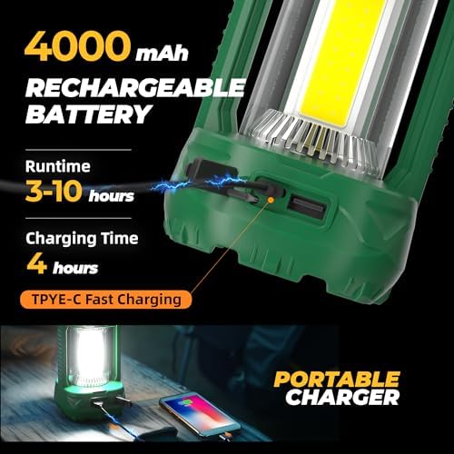 Favourlite Camping Lantern, 1500LM Camping Light 3000 Capacity Phone Charger LED Impact-Resistant Flashlight Lantern Portable Waterproof Hurricane Lanterns for Power Outages (Green+Green)