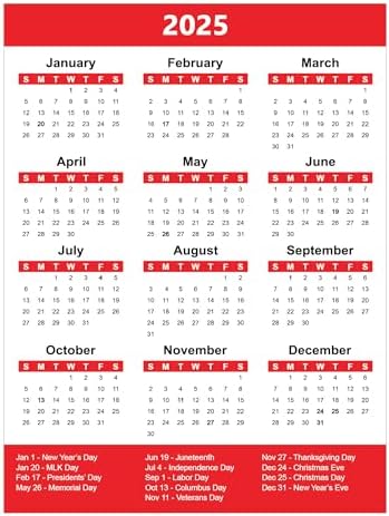2025 Full Year Calendar Magnet, Red, 4.5” x 6” – Easy-to-Read, Bold Design