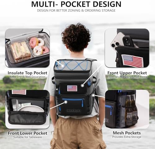 COOLREX Large Backpack Cooler 36 Can Cooler Backpack with 2 Insulated Compartments Leak Proof Waterproof Travel Backpack, Camping Beach Picnic Lunch Thermal Bag for Women and Men