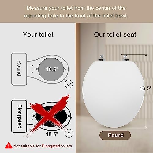 White Round Toilet Seat Natural Wood Toilet Seat with Zinc Alloy Hinges, Easy to Install also Easy to Clean, Scratch Resistant Toilet Seat by Angol Shiold (Round, White)