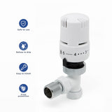 Thermostatic Radiator Valve Angled - Vancoco Thermostatic Valve for a Verti Cal Radiator TRV & Lockshield 1/2" x 15mm for Radiator Central Heating