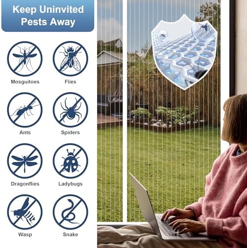 Magnetic Screen Door Fits Door Size 29" x 80", Screen Door Mesh,Door Screen Magnetic Closure for Patio Door Enjoy Air Fresh-White, Actual Screen Size 30" x 81"