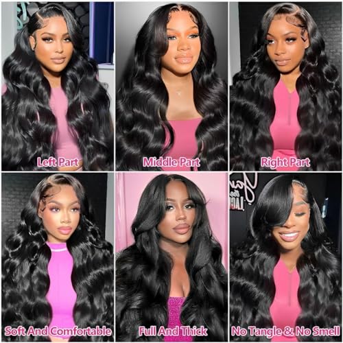 30 Inch Body Wave Lace Front Wigs Human Hair 13x6 HD Lace Front Wigs Human Hair Pre Plucked Brazilian Human Hair Wigs for Women 180 Density Glueless Lace Frontal Wigs Human Hair Black Body Wave Wig