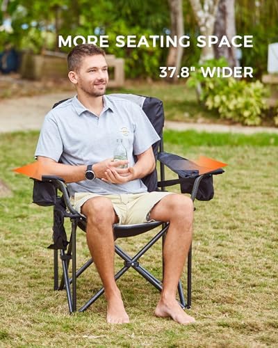 KingCamp Oversized Camping Folding Chair, Heavy Duty 450 LBS with Lumbar Support, Padded seat with Cup Holder&Cooler Bag, Ideal for Camp, Fishing, Sports event, Backyard, Patio, Lawn