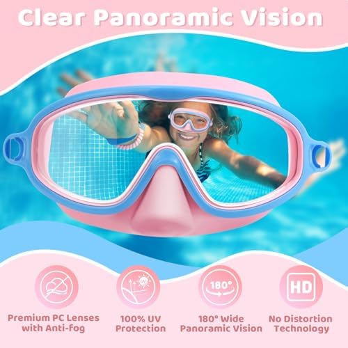 Vvinca 2 Pcs Kids-Swim-Goggles with Nose Cover, Swimming Diving Mask Wide View Anti Fog UV Anti Shattered Lens for Kids 3-6