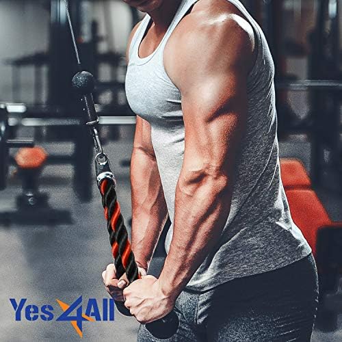 Yes4All Deluxe Tricep Rope Cable Attachment, 27 & 36 inch with 4 Colors, Exercise Machine Attachments Pulley System Gym Pull Down Rope with Carabiner