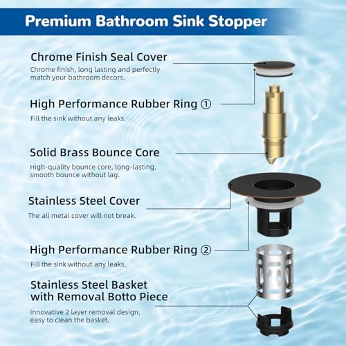 Hibbent 2 Pack 3 in 1 Bathroom Sink Drain Strainer, Pop Up Stopper with Removable Stainless Steel Filter Basket Hair Catcher, Sink Plug for 1.1''~2.36'' Basin, Brass Bullet Core, Oil Rubbed Bronze