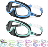 Vvinca 2 Pcs Kids-Swim-Goggles with Nose Cover, Swimming Diving Mask Wide View Anti Fog UV Anti Shattered Lens for Kids 3-6