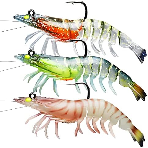TRUSCEND Pre-rigged Fishing Jig Lures for Freshwater and Saltwater, Innovative Super Durable TPE Bass Lures, Lifelike Shrimp Crayfish Swimbait, Weedless Lure for Crappie Trout Walleye, Keep Separately
