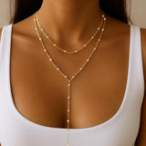 HAXIYA Lariat Long Gold Necklace for Women Pearl Y Necklaces Set