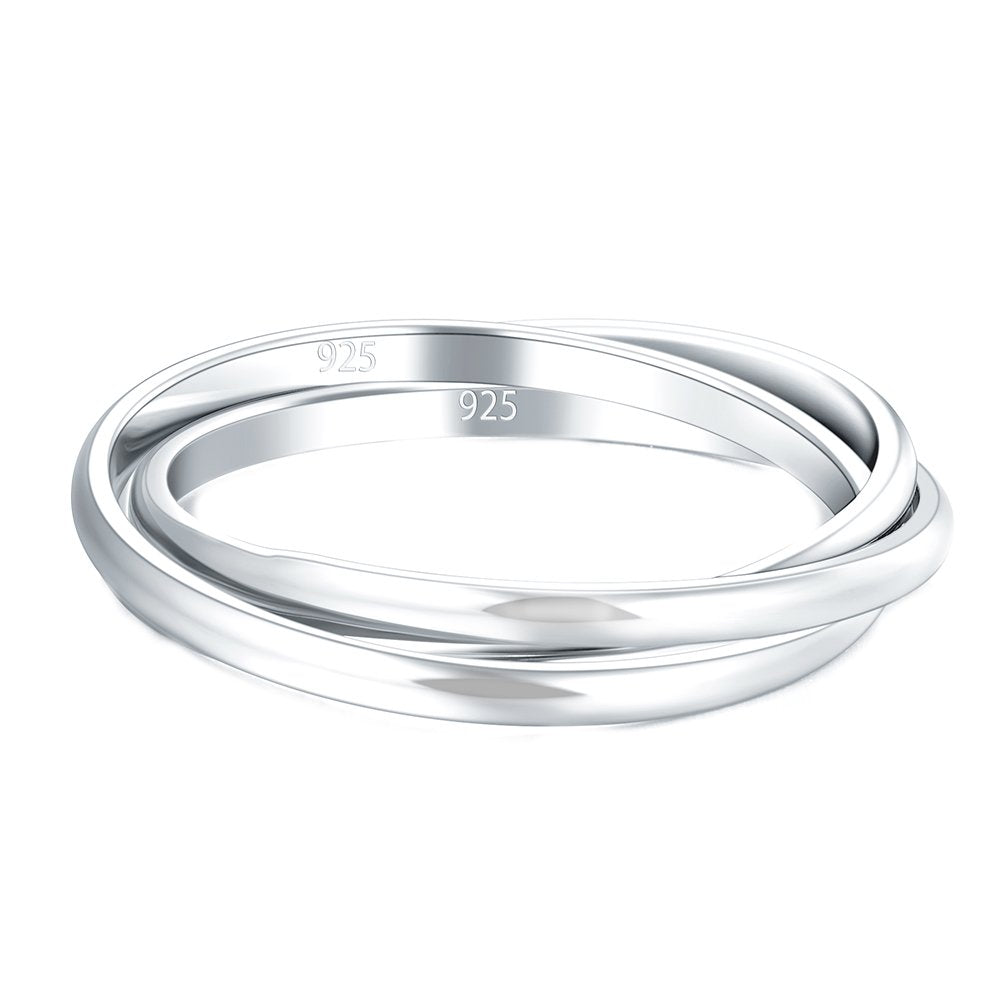 BORUO Fidget Anxiety Ring, Sterling Silver Stacking Band, 1.8mm Size 7.5