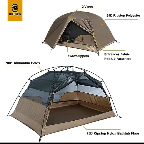 OneTigris COSMITTO 2 Person Backpacking Tent Shelter- Free Standing Lightweight Waterproof 3 Season Camping Tent for Outdoor Hiking Mountaineering