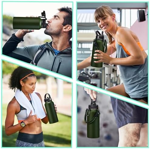 Insulated Water Bottle 32 oz - Cold-48h & Hot-24h Stainless Steel Vacuum Flask with Straw & Pop-up Chug Lid, Leak Proof 32oz Water Bottles, Wide Mouth Hydro Metal Thermal Cups for Gym Work
