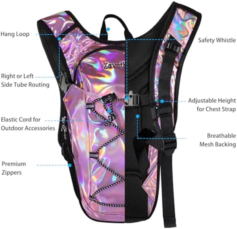 Reflective Hydration Backpack, Hydration Pack - Water Backpack with 2L/3L Hydration Bladder, Essential for Festivals - Rave Hydration Pack for Hiking, Running, Cycling, and Festivals
