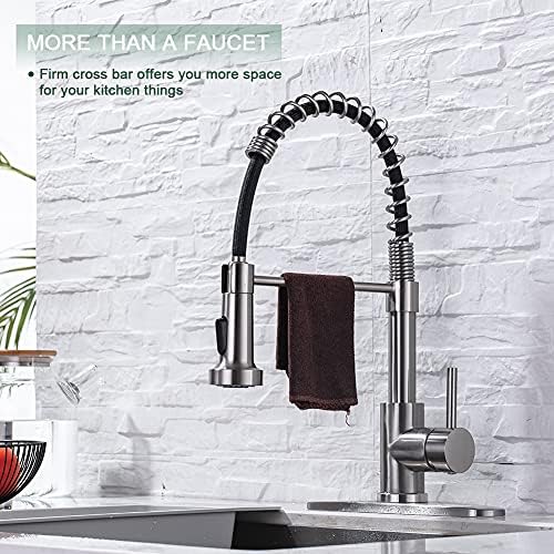 WEWE Kitchen Faucets, Commercial Brushed Nickel Stainless Steel Pull Down Sprayer Single Hole Single Handle RV Farmhouse Laundry Outdoor Faucet for Kitchen Sink, llaves para fregaderos de cocina