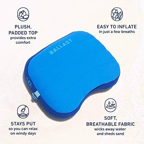 Ballast Beach Pillow – Comfy, Durable & Compact, Stays Put on Windy Beaches with Patented Sand Pouch, Inflatable Pillow for Beaches, Pools, Camping, Festivals and Travel (Sunshine Yellow)