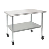 HARDURA Stainless Steel Table with Wheels 30 x 36 Inches Casters NSF Heavy Duty Commercial Prep Table with Undershelf and Galvanized Legs for Food Prep