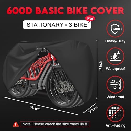 Bike Covers for 3 Bikes - 600D Waterproof & Heavy Duty, Large Bicycle Cover for eBike, Mountain, Road, Hybrid, Beach Cruiser, Scooter