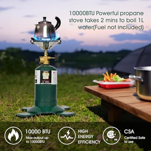KOMAN Camping Propane Stove,Portable Camping Stove, Backpacking Stove Propane Camping Stove,10000BTU Single Burner Propane Stove for Outdoor Cooking,Fuel by 16 Oz Propane Cylinder (Fuel not Included)