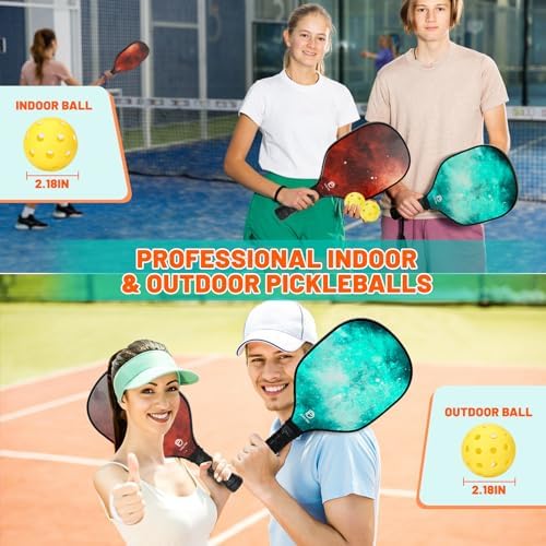 DULCE DOM Pickleball Paddles Set of 2/4 - USAPA Approved, Fiberglass Surface Pickleball Racket with 4 Indoor Outdoor Pickleball Balls and Pickleball Bag, Ideal Training Equipment Gift for Men & Women