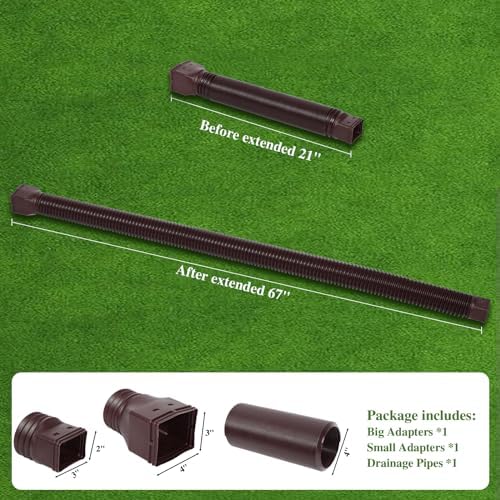 2 Pack Flexible Gutter Downspout Extensions Extendable from 21" to 67", Downspout Extender Comes with Adapters, Thickened Down spout Drain Extension for Rainwater Drainage(Brown)
